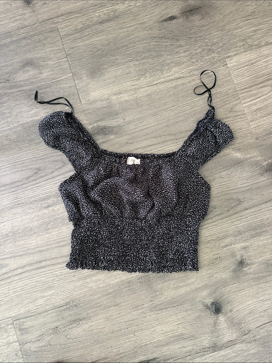 Altar'd State Tops - Altar'd State Black with White Ditsy Print Smocked Crop Top